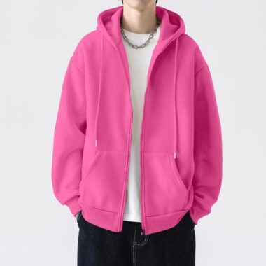 Men’s Solid Color Autumn Winter Zip Hoodie – Stylish and Comfortable