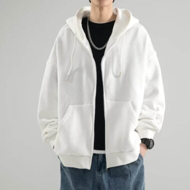 Men’s Solid Color Autumn Winter Zip Hoodie – Stylish and Comfortable