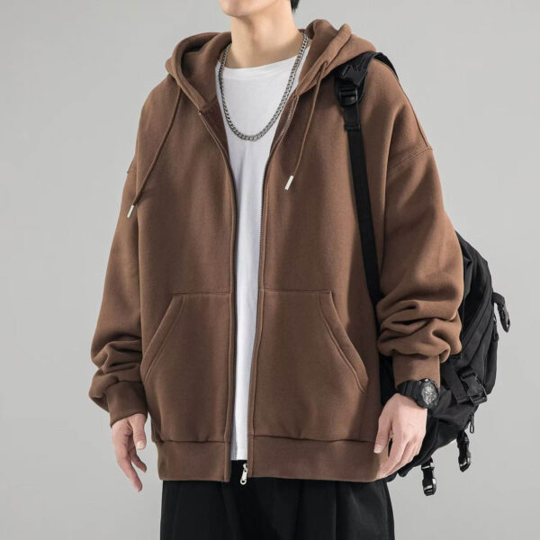 Men’s Solid Color Autumn Winter Zip Hoodie – Stylish and Comfortable