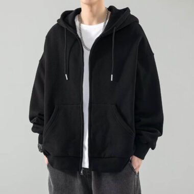 Men’s Solid Color Autumn Winter Zip Hoodie – Stylish and Comfortable