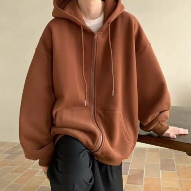Plain Casual Fashion Zip Hoodie – Minimalist & Comfortable