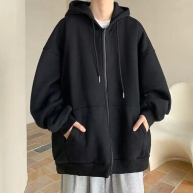 Plain Casual Fashion Zip Hoodie – Minimalist & Comfortable