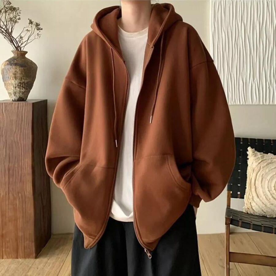 Plain Casual Fashion Zip Hoodie – Minimalist & Comfortable