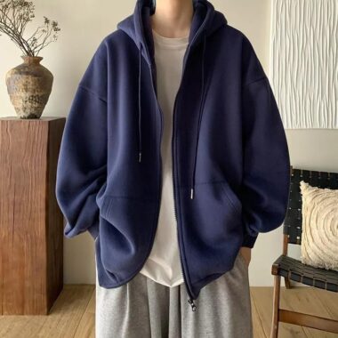 Plain Casual Fashion Zip Hoodie – Minimalist & Comfortable