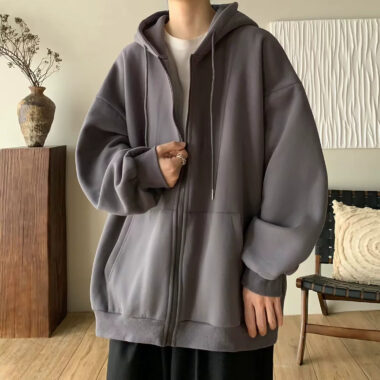 Plain Casual Fashion Zip Hoodie – Minimalist & Comfortable