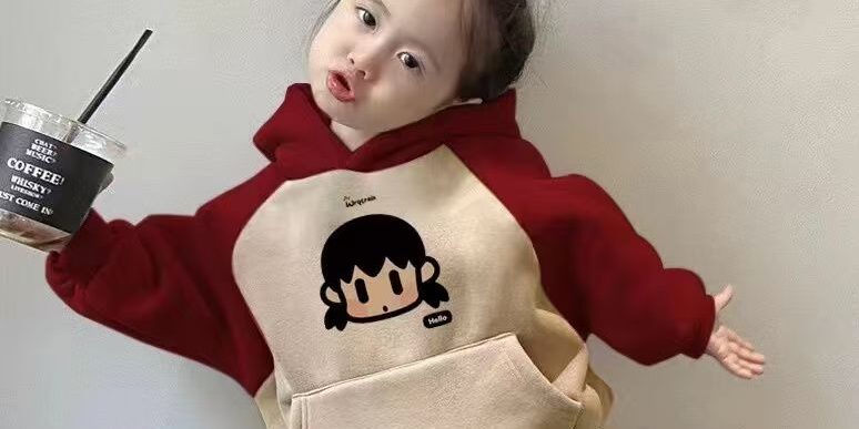 Cozy cartoon fleece color-block kids hoodie for winter