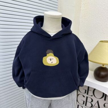 Minimalist cartoon autumn winter warm fleece kids hoodie