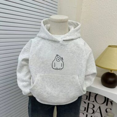 Minimalist cartoon autumn winter warm fleece kids hoodie