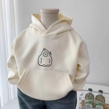 Minimalist cartoon autumn winter warm fleece kids hoodie