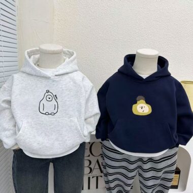 Minimalist cartoon autumn winter warm fleece kids hoodie