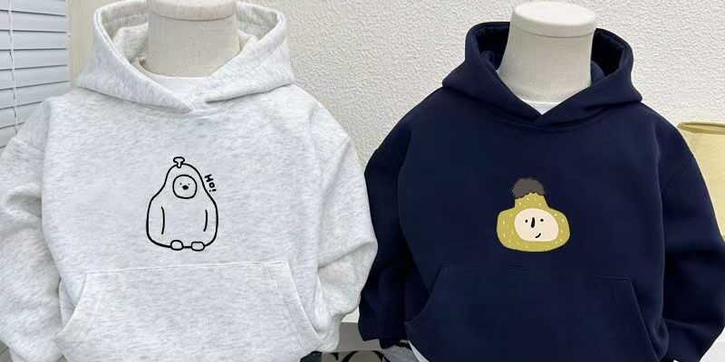 Minimalist cartoon autumn winter warm fleece kids hoodie