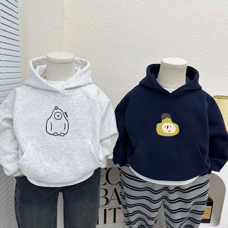 Minimalist cartoon autumn winter warm fleece kids hoodie