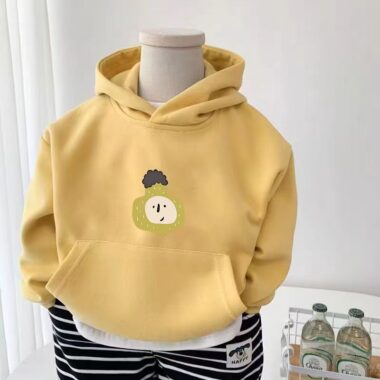 Minimalist cartoon autumn winter warm fleece kids hoodie