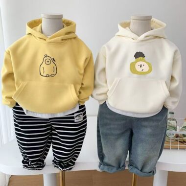 Minimalist cartoon autumn winter warm fleece kids hoodie