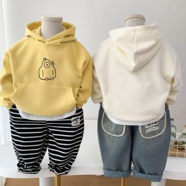 Minimalist cartoon autumn winter warm fleece kids hoodie
