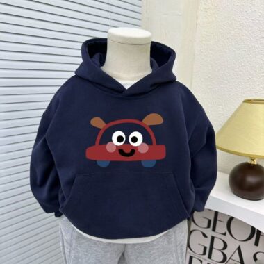 Stylish autumn winter car cartoon unisex fleece kids hoodie