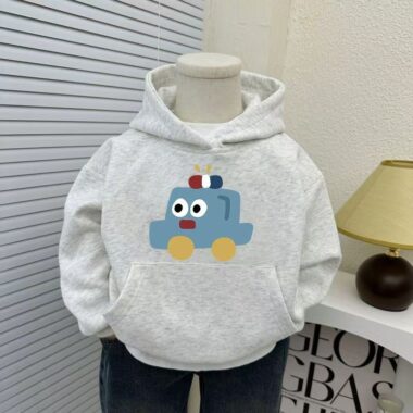 Stylish autumn winter car cartoon unisex fleece kids hoodie