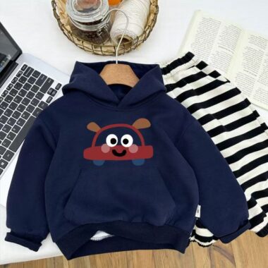 Stylish autumn winter car cartoon unisex fleece kids hoodie