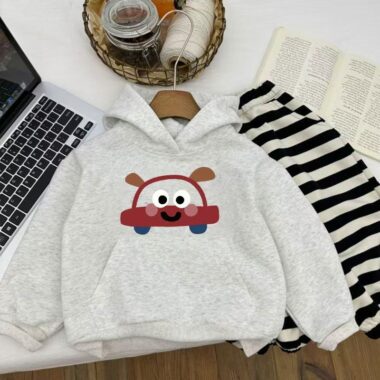 Stylish autumn winter car cartoon unisex fleece kids hoodie