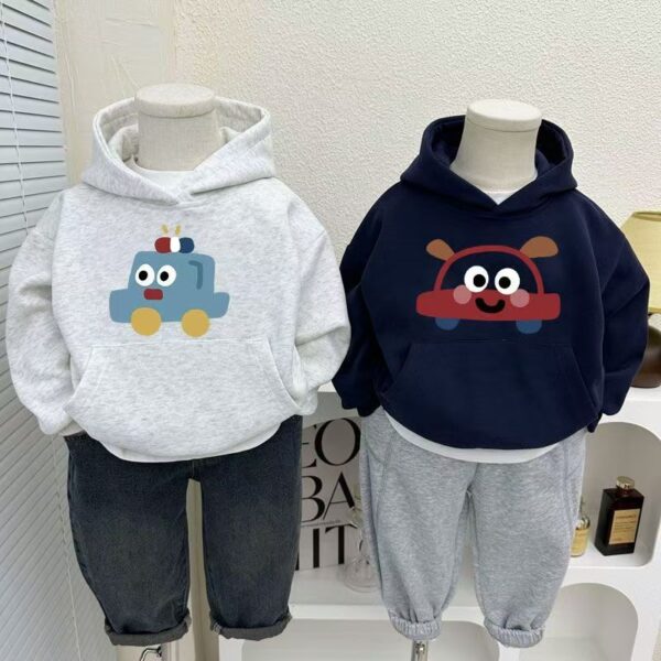 Stylish autumn winter car cartoon unisex fleece kids hoodie