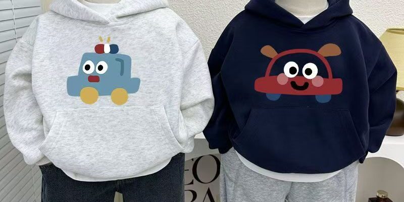 Stylish autumn winter car cartoon unisex fleece kids hoodie