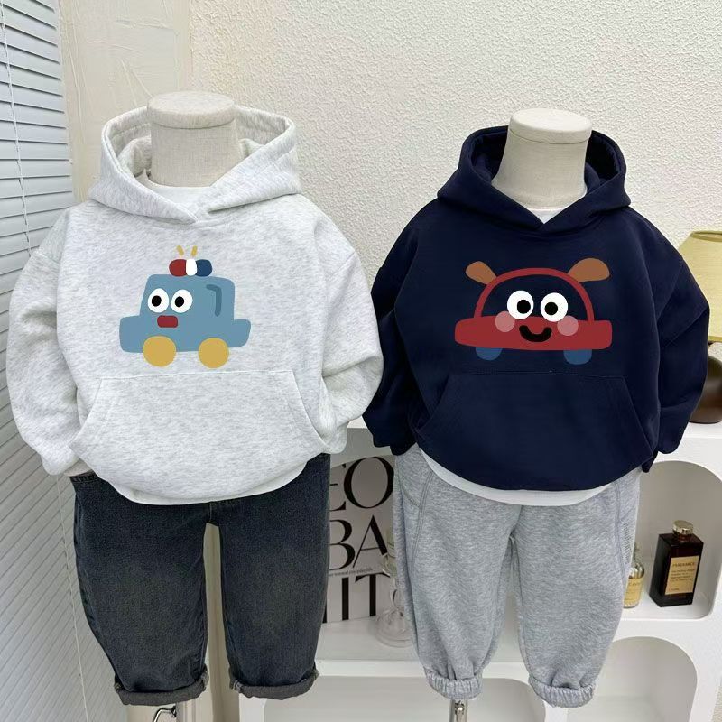 Stylish autumn winter car cartoon unisex fleece kids hoodie