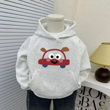 Stylish autumn winter car cartoon unisex fleece kids hoodie