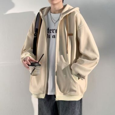 Loose versatile men’s autumn casual zip hoodie jacket