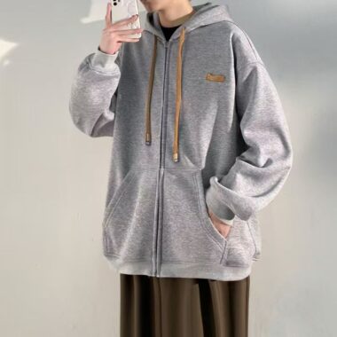 Loose versatile men’s autumn casual zip hoodie jacket