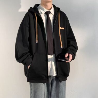 Loose versatile men’s autumn casual zip hoodie jacket