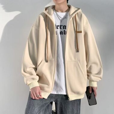 Loose versatile men’s autumn casual zip hoodie jacket