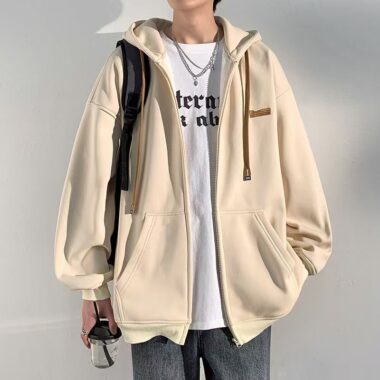 Loose versatile men’s autumn casual zip hoodie jacket