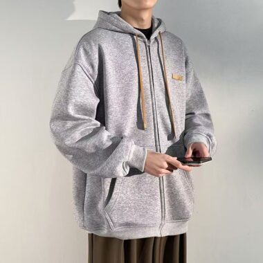 Loose versatile men’s autumn casual zip hoodie jacket
