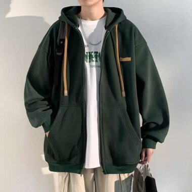 Loose versatile men’s autumn casual zip hoodie jacket