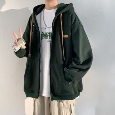 Loose versatile men’s autumn casual zip hoodie jacket