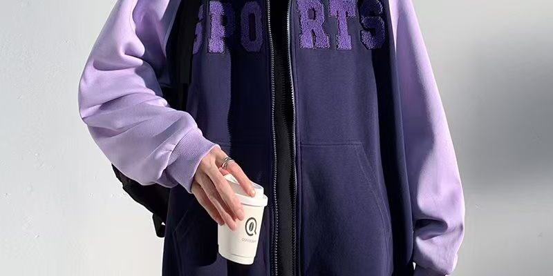 Loose color block spring autumn men’s casual zip hoodie