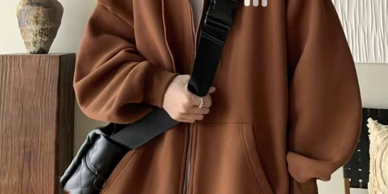 Fleece loose casual men’s autumn winter warm zip hoodie