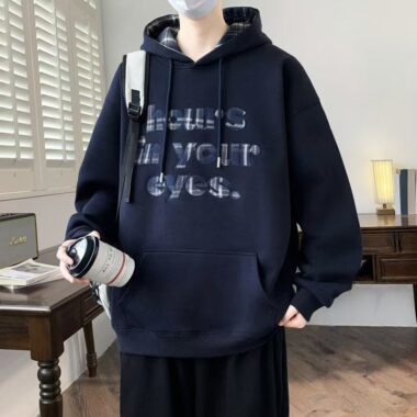 Thick stylish men’s autumn warm fleece pullover hoodie