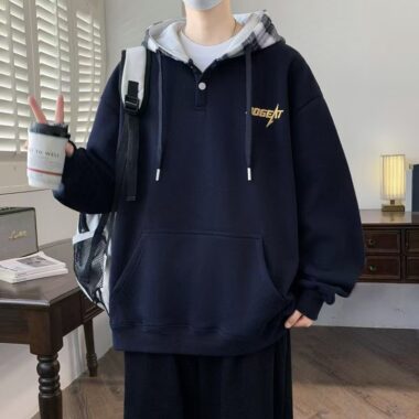 Thick stylish men’s autumn warm fleece pullover hoodie