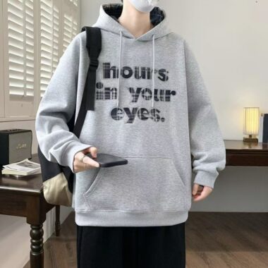 Thick stylish men’s autumn warm fleece pullover hoodie