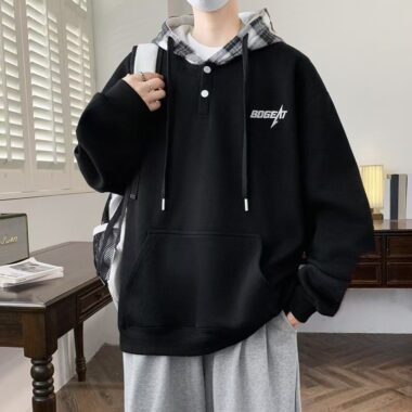 Thick stylish men’s autumn warm fleece pullover hoodie