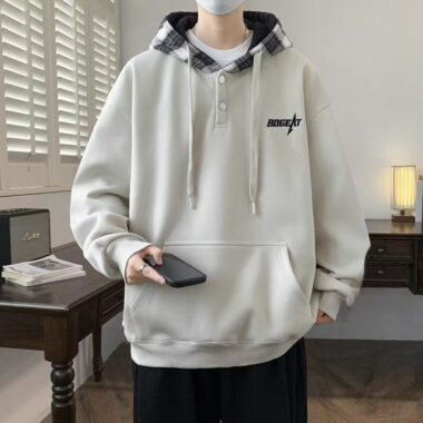 Thick stylish men’s autumn warm fleece pullover hoodie