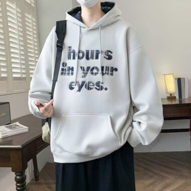 Thick stylish men’s autumn warm fleece pullover hoodie