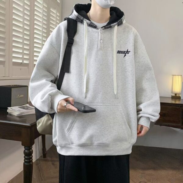 Thick stylish men’s autumn warm fleece pullover hoodie