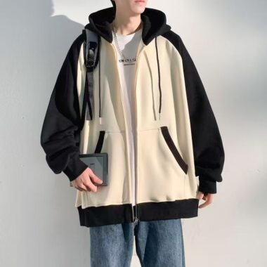 Loose trendy men’s autumn casual zip hoodie jacket