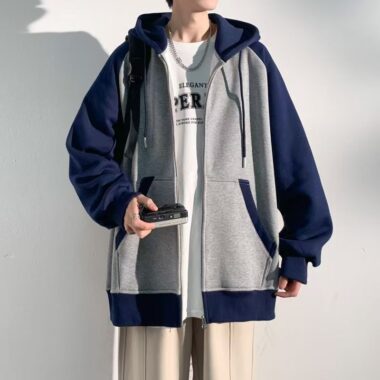 Loose trendy men’s autumn casual zip hoodie jacket