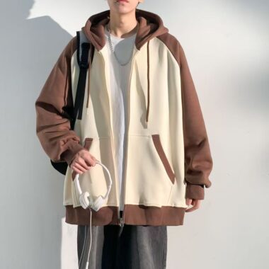 Loose trendy men’s autumn casual zip hoodie jacket