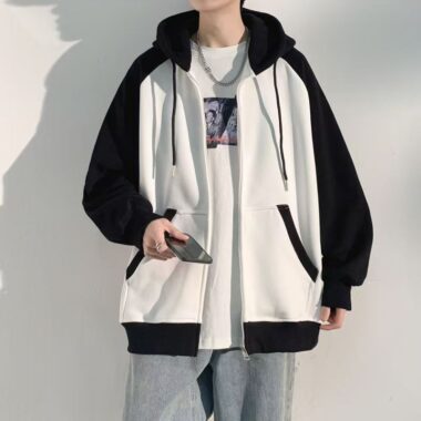 Loose trendy men’s autumn casual zip hoodie jacket