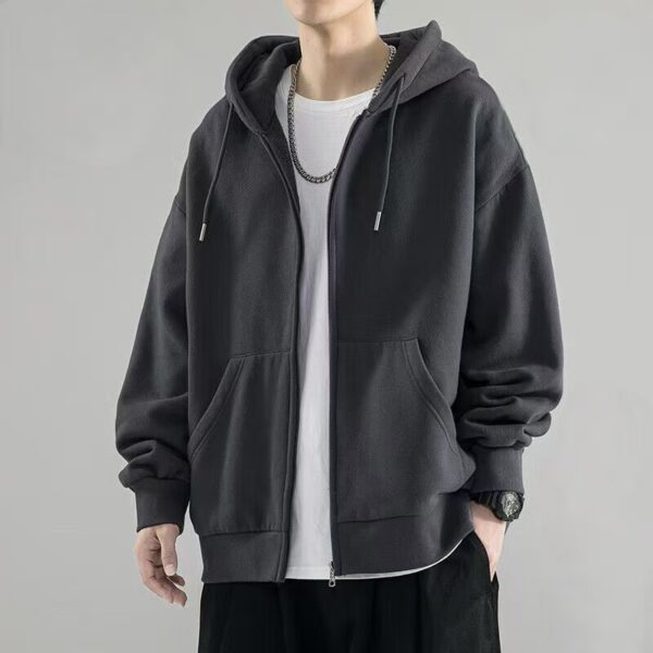 Simple fleece loose men’s winter warm zip hoodie