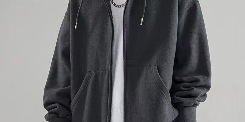 Simple fleece loose men’s winter warm zip hoodie